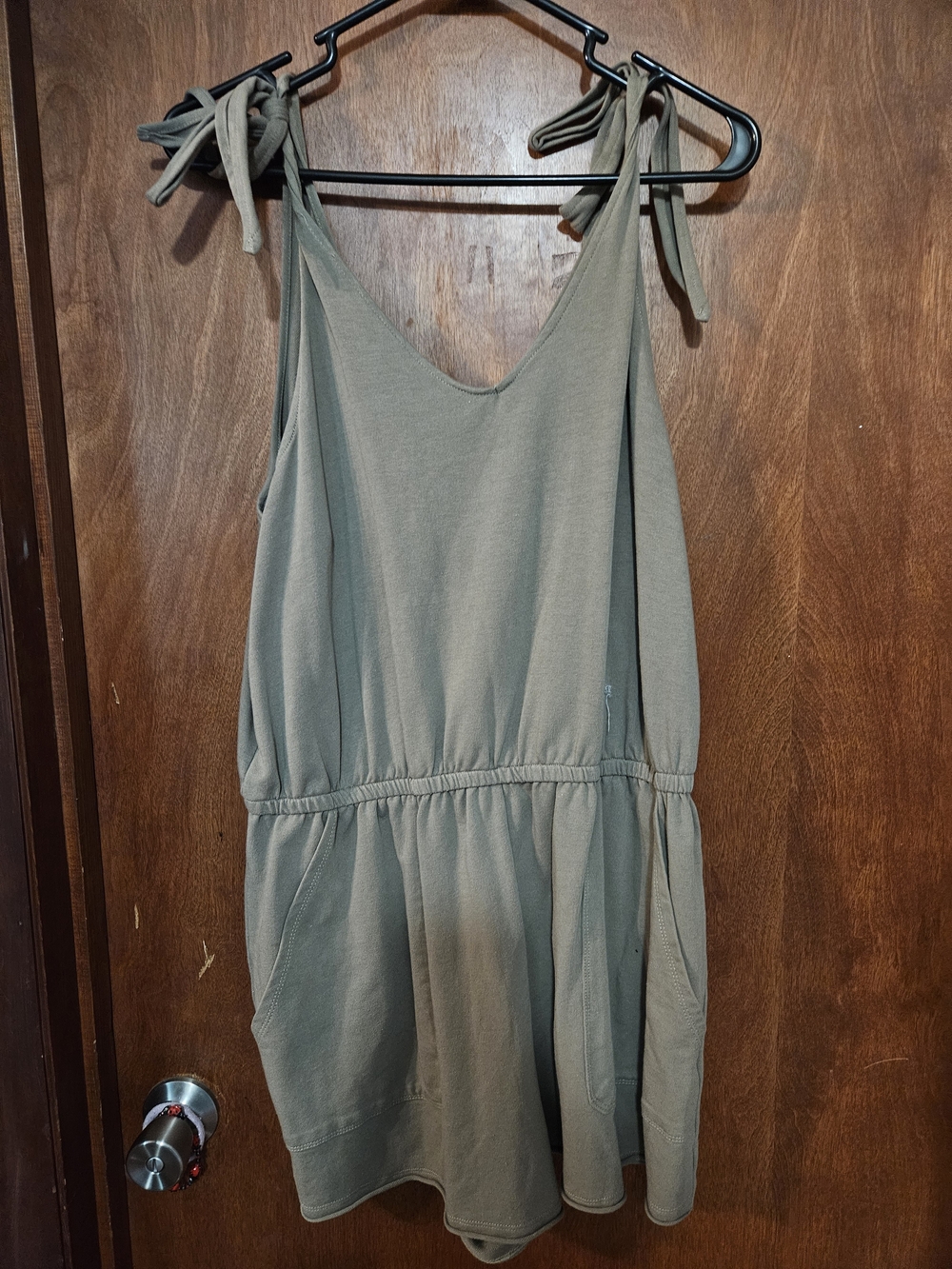 Vanilla Star Olive Tie-Shoulder One-Piece Romper